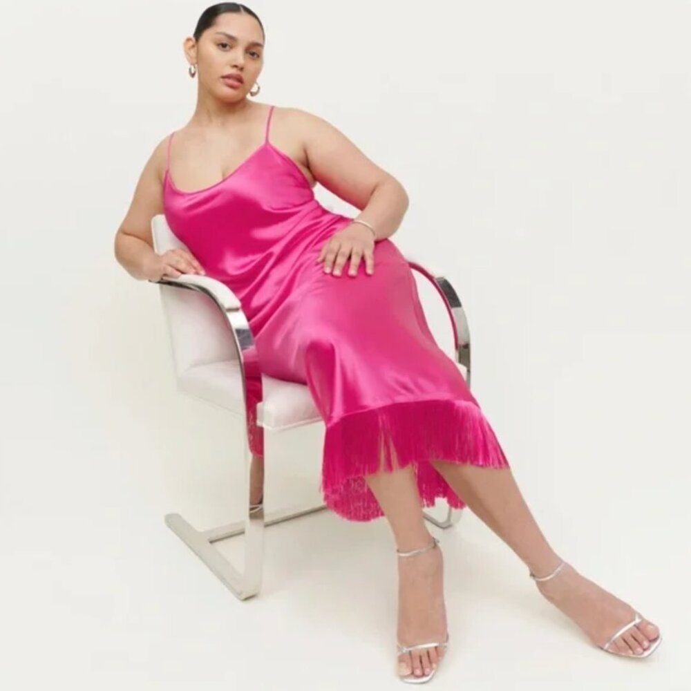 100% silk reformation alisal flambe midi dress